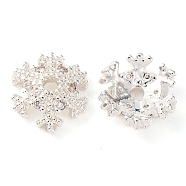 Brass Micro Pave Clear Cubic Zirconia Bead Caps, Flower, 925 Sterling Silver Plated, 10x10x3mm, Hole: 1.5mm(KK-K378-48B-S)