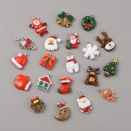 10Pcs Christmas Theme Opaque Resin Pendants, Christmas Charms, with Platinum Tone Iron Loops, Snowflake & Christmas Tree & Santa Claus & Sock, Mixed Shapes, 19~27.5x13~20.5x4.5~6mm, Hole: 2mm(CRES-WH0006-13U)