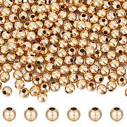 400Pcs 304 Stainless Steel Beads, Round, Real 24K Gold Plated, 4x3.5mm, Hole: 1.6mm(STAS-BBC0002-92)