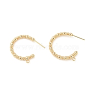 Brass Ring Stud Earrings Findings, Half Hoop Earring Findings, with Loops, Real 18K Gold Plated, 23x24x3mm, Hole: 1.8mm, Pin: 11x0.7mm(KK-K351-28G)