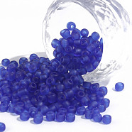 (Repacking Service Available) Glass Seed Beads, Frosted Colors, Round, Blue, 6/0, 4mm, Hole: 1~1.5mm, about 12g/bag(SEED-C017-4mm-M8)