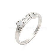 304 Stainless Steel Finger Ring with Rhinestone, Heart, Stainless Steel Color, US Size 8(18.1mm)(RJEW-Q779-02P)