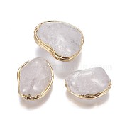Natural Quartz Crystal Beads, Edge Golden Plated, Nuggets, 25~28x18.5~26x12~15mm, Hole: 0.8~1mm(G-F614-19G)
