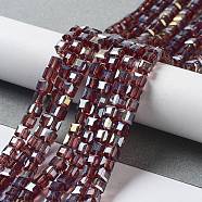 Electroplate Glass Beads Strands, AB Color Plated, Faceted, Cube, Coconut Brown, 4x4x4mm, Hole: 1mm, about 100pcs/strand, 17 inch(EGLA-R030-4x4mm-09)