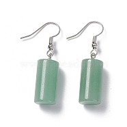 Natural Green Aventurine Cylindrical Dangle Earrings, Platinum Brass Jewelry for Women, 42mm, Pin: 0.7mm(EJEW-D188-01P-08)