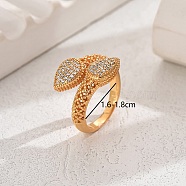 Fashionable Brass Inlaid Rhinestones Teardrop Cuff Open Ring for Women's Vacation Wedding, Golden, Adjustable(FD7875-1)