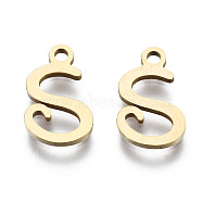 201 Stainless Steel Charms, Laser Cut, Alphabet, Golden, Letter.S, 12x7x1mm, Hole: 1.4mm(STAS-T044-217G-S)