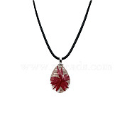 Teardrop Glass Pendant Necklaces with Cords, FireBrick, 19.69 inch(50cm)(NZ2302-1)