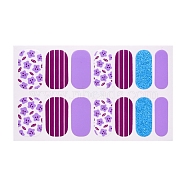 Fruit Floral Leopard Print Full Wrap Nail Polish Stickers, Self-Adhesive Glitter Powder Nail Decal Strips, with Free Manicure Buffer Files, Medium Purple, 25x8.5~15mm, 14pcs/sheet(MRMJ-T078-ZA039)