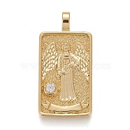 Brass Micro Pave Clear Cubic Zirconia Pendants, Real 18K Gold Plated, Tarot Card Charms, Temperance, Temperance XIV, 30x15x4mm, Hole: 3~4mm(X-ZIRC-Z004-01A)