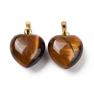 Natural Tiger Eye Pendants, with Golden Tone Brass Findings, Heart Charm, 18x15~15.5x6~8mm, Hole: 6x3mm(G-I311-A07-G)