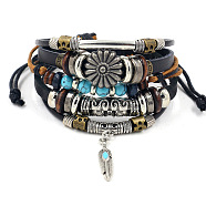 Fashionable multi-layer alloy beaded turquoise woven bracelet with simple butterfly decoration leather bracelet(AO9489-3)