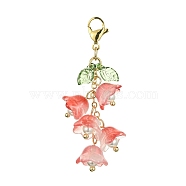 Glass & Acrylic Pendant Decorations, with 304 Stainless Steel Lobster Claw Clasps, Flower & Leaf, Red, 52.5mm(HJEW-TA00091-02)