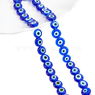 Handmade Evil Eye Lampwork Beads Strands, Flat Round, Blue, 7.5x3mm, Hole: 1mm, about 48pcs/strand, 13.70''~14.9"(34.8cm)(LAMP-NB0001-60B-01)
