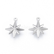 304 Stainless Steel Pendants, Star, Stainless Steel Color, 21x17x4mm, Hole: 1.6mm(X-STAS-N097-256P)