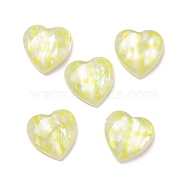 Printed Opaque Resin Cabochons, Heart, Yellow, Star Pattern, 14x14x4mm(FIND-E020-09A-03)