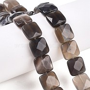 Natural Grey Agate Beads Strands, Faceted Square, 12~12.5x12~12.5x5.5~6mm, Hole: 1.2mm, about 17pcs/strand, 8.07~8.4''(20.5~21cm)(G-T138-163)