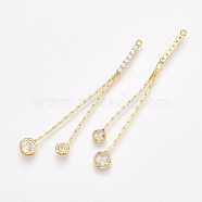 Brass Pendants, with Cubic Zirconia and Coreana Chains, Clear, Nickel Free, Real 18K Gold Plated, 48mm, Flat Round: 4mm and 5mm, Hole: 0.8mm(KK-T038-40G)