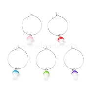 Mushroom Resin Wine Glass Charms Decoration, with Brass Hoop Earrings Findings, Mixed Color, 44mm(AJEW-JO00231)