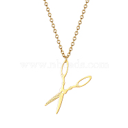 Stainless Steel Pendant Necklaces, Scissor, Real 18K Gold Plated, 17.72 inch(45cm)(HZ8690-2)