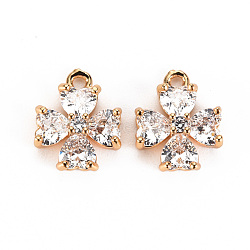 Brass Micro Pave Clear Cubic Zirconia Charms, Nickel Free, Clover, Real 18K Gold Plated, 11.5x8.5x4mm, Hole: 1.2mm(KK-S360-142-NF)