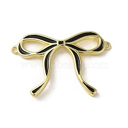 Brass Enamel Connector Charms, Bowknot Link, Real 18K Gold Plated, Black, 21.5x32x3mm, Hole: 1mm(KK-D098-01G-05)