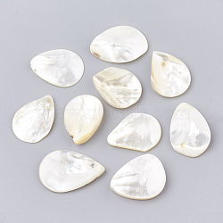 Natural White Shell Beads, Mother of Pearl Shell Beads, teardrop, Seashell Color, 23~30x18~20x3~7mm, Hole: 0.8mm(SHEL-T005-03)