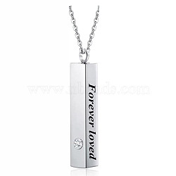 Cuboid with Word Forever Loved Urn Ashes Pendant Necklace with Rhinestone, 201 Stainless Steel Pet Memorial Jewelry for Men Women, Stainless Steel Color, 19.6 inch(50cm)(BOTT-PW0001-081C-P)