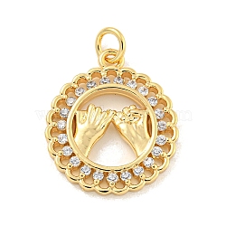 Brass Micro Pave Clear Cubic Zirconia Pendants, Gesture, Real 18K Gold Plated, 21x18x2mm, Hole: 3mm(KK-U007-01G-06)