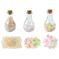 Luminous Acrylic Beads Wish Bottle DIY Making Kits, Including Glass Wishing Bottle, Mixed Color, 4~13x4~12x4~11mm, Hole: 1~3.8mm(DIY-FS0007-58)