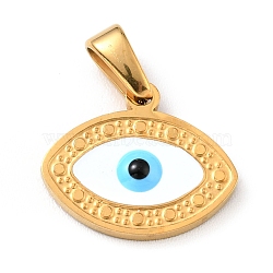 Vacuum Plating 304 Stainless Steel Pendants, with Enamel, Evil Eye, Golden, 12.5x15x2mm, Hole: 5x3mm(STAS-D182-01G)