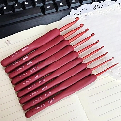 9Pcs Aluminum Diverse Size Crochet Hooks Set, with Handle, for Braiding Crochet Sewing Tools, Indian Red, 220x105mm(PW-WG55315-02)