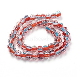 Handmade Lampwork Beads Strands, Faceted, Rondelle, Red, 10.5~11.5x7.5~8mm, Hole: 2~2.5mm, about 51pcs/strand, 15.7 inch(40cm)(LAMP-F014-F06-B)