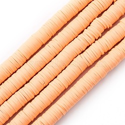 Handmade Polymer Clay Beads Strands, for DIY Jewelry Crafts Supplies, Heishi Beads, Disc/Flat Round, Light Salmon, 8x0.5mm, Hole: 2mm, about 350pcs/strand, 15.75''(40cm)(CLAY-R089-8mm-Q090)