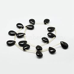 Natural Black Onyx Beads Strands, Top Drilled Beads, Dyed & Heated, Teardrop, 18x13x6mm, Hole: 1.5mm, about 16pcs/strand, 15.5 inch(G-F418-05)