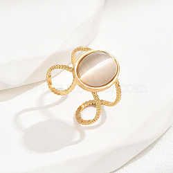 Cat Eye Open Cuff Rings, Oval, Golden, Inner Diameter: 16mm(EE5594)