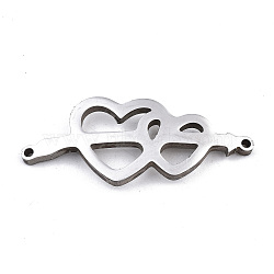 Non-Tarnish 304 Stainless Steel Link Connectors, Laser Cut, Double Heart, Stainless Steel Color, 12.5x30x1.5mm, Hole: 1mm(STAS-T059-06P)