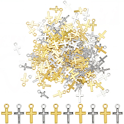 200Pcs 2 Colors Tibetan Style Alloy Pendants, Cross, Antique Silver & Golden, 15.5x8.5x1mm, Hole: 1.5mm, 100pcs/color(FIND-SC0019-83)