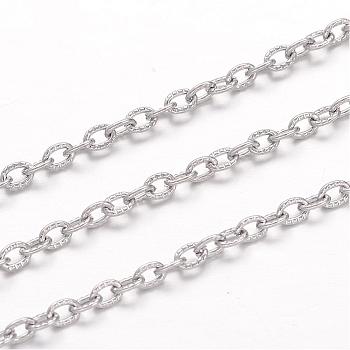 304 Stainless Steel Cable Chains, Textured, Soldered, Oval, for Jewelry Making, Stainless Steel Color, 3x2.5x0.6mm