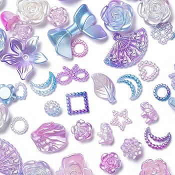 Gradient Color Opaque Resin Beads, Flower & Leaf & Butterfly, Mixed Shapes, Violet, 10~20x10~30x2~7mm, Hole: 1.8mm