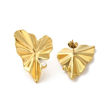 304 Stainlee Steel with Plastic Pearl Studs Earring, Heart, Real 18K Gold Plated, 34x25mm