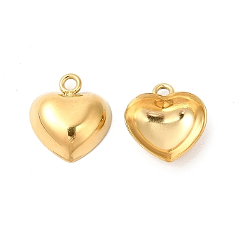Ion Plating(IP) 304 Stainless Steel Pendants, Heart Charms, Real 18K Gold Plated, 15.5x14x4.5mm, Hole: 1.7mm