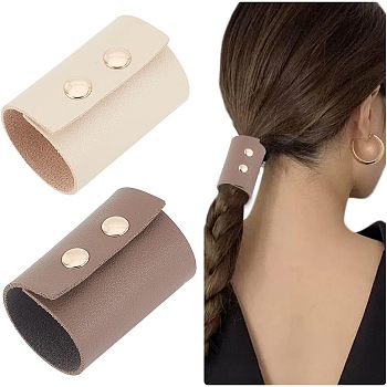 2Pcs 2 Colors PU Leather Foldable Ponytail Holder Hair Cuff, Ponytail Wrap Hair Glove, Hair Wraps for Ponytails, Hair Accessorie for Women, Mixed Color, 60x130x1.5~10mm, 1pc/color