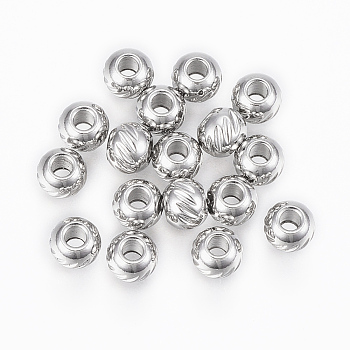 304 Stainless Steel Beads, Round with Twill, Stainless Steel Color, 4x3mm, Hole: 1.2mm