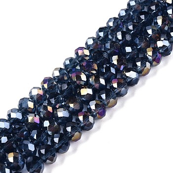 Electroplate Glass Beads Strands, AB Color Plated, Faceted, Rondelle, Marine Blue, 6x5mm, Hole: 1mm, about 84~85pcs/strand, 16.34~16.54 inch(41.5~42cm)