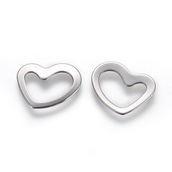 Tarnish Resistant 201 Stainless Steel Linking Rings, Heart, Stainless Steel Color, 16x18x1mm