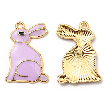 Alloy Pendants, with Enamel, Golden, Cadmium Free & Nickel Free & Lead Free, Rabbit Charms, Lilac, 25x17.5x2.5mm, Hole: 1.6mm
