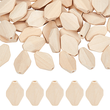 50Pcs Wood Beads, Octagon, PapayaWhip, 27x19.5x7mm, Hole: 3mm