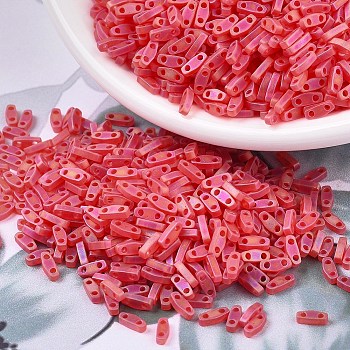 MIYUKI Quarter TILA Beads, Japanese Seed Beads, 2-Hole, (QTL140FR) Matte Transparent Red Orange AB, 5x1.2x1.9mm, Hole: 0.8mm, about 480pcs/10g