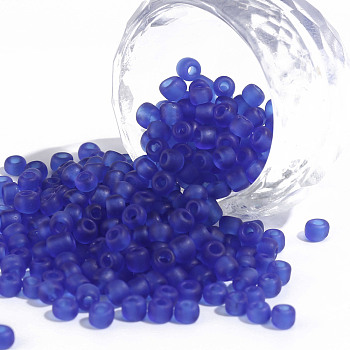(Repacking Service Available) Glass Seed Beads, Frosted Colors, Round, Blue, 6/0, 4mm, Hole: 1~1.5mm, about 12g/bag